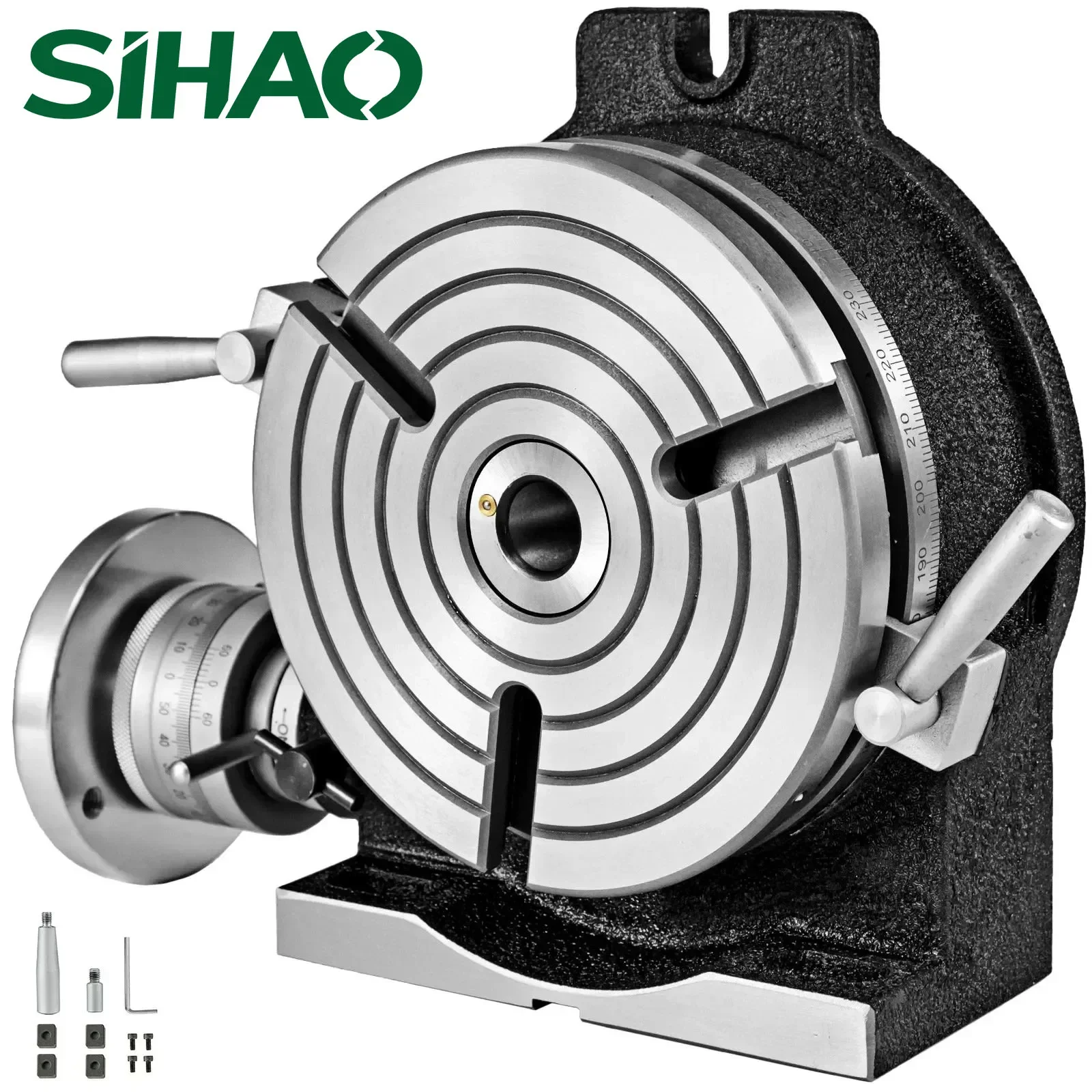 200mm Rotary Table for Milling Machine, Horizontal/Vertical MT-3 3-Slot 4-Slot, 360 Degree Precision Indexing
