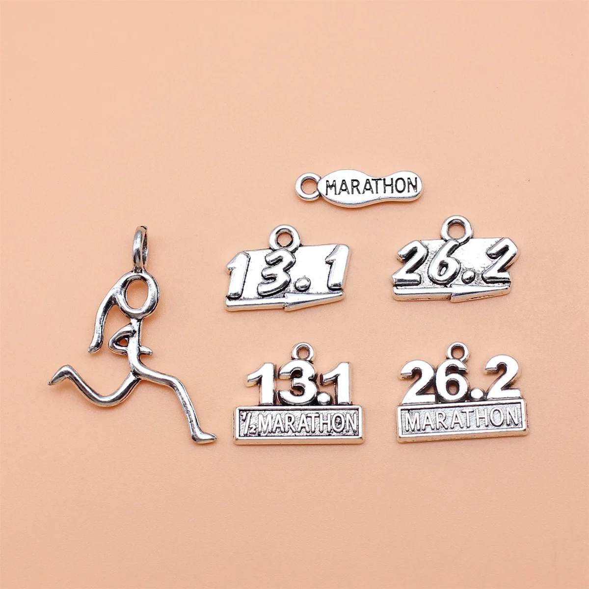 6pcs Antique Silver Color Running Marathon Charms Collection For DIY Jewelry Making, 6 Styles, 1 of Each