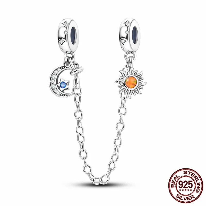 

This S925 sterling silver sun and moon safety chain charm, paired with an original bracelet, is a perfect DIY jewelry gift for