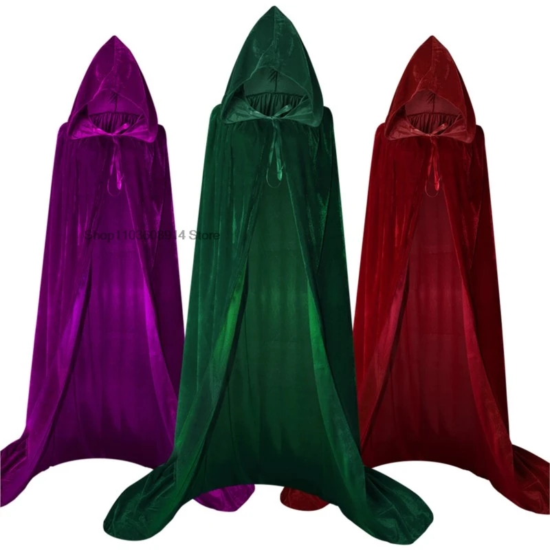 Adult Kids Halloween Pleuche Velvet Cloak Cape Hooded Medieval Costume Witch Wicca Vampire Halloween Cosplay Costume Cape