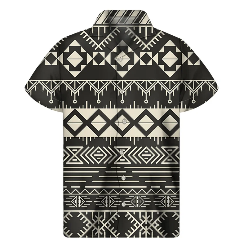 Retro Mexico Aztec 3D Print Hawaiian Shirts Men Summer Ethnic Totem Pattern Lapel Shirt Street Loose Short Sleeves Blouse Tops