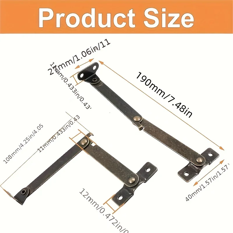 2-Pack Antique Bronze Folding Lid Support Hinges – Classic Style, Metal Finish