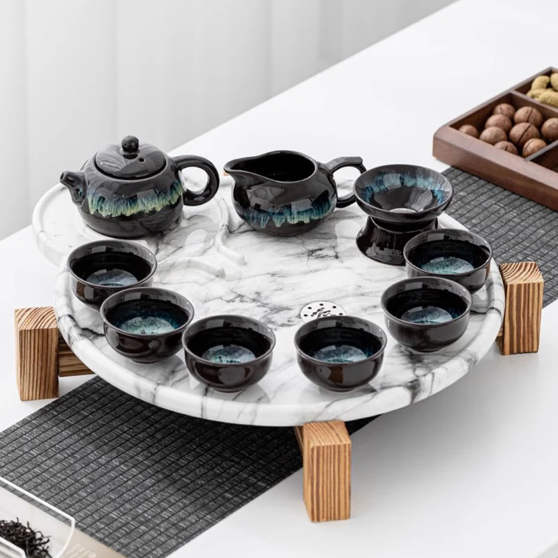 Table Serving Tea Tray Round Tableware Desk Big Drainage Chinese Kitchen Serving Luxury Tea Tray Dishes Bandejas Home Products