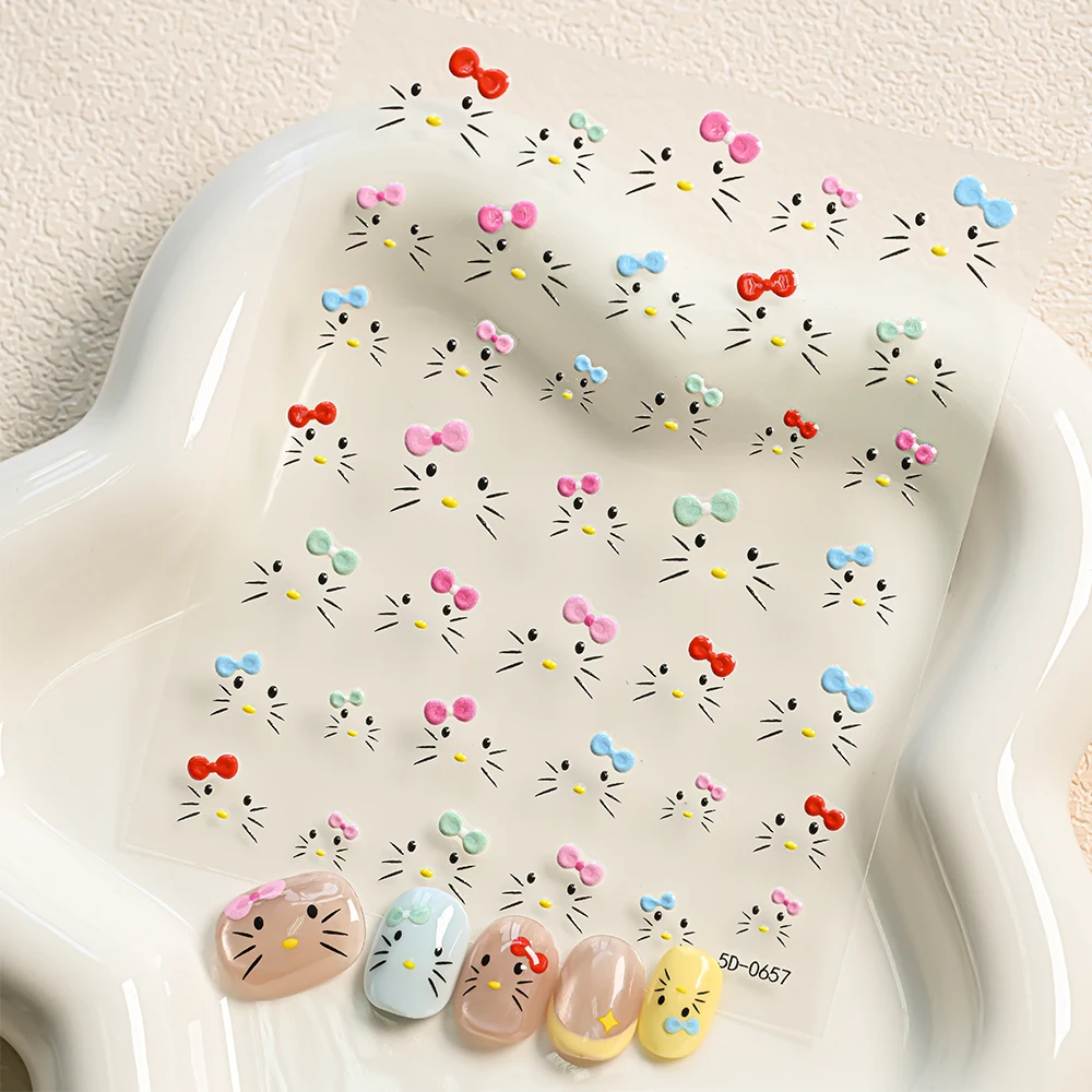 1 pz Kawaii Kitty Cat Face Adesivo per unghie Linee delicate Cartoon Face Expression Decalcomania per unghie autoadesiva Accessori per nail art fai da te
