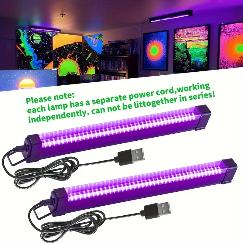 2pcs 12.6inch USB UV LED Blacklight Bar - 385-400nm Black Light Effect with Switch for Halloween Club Party Disco, Stage Lights