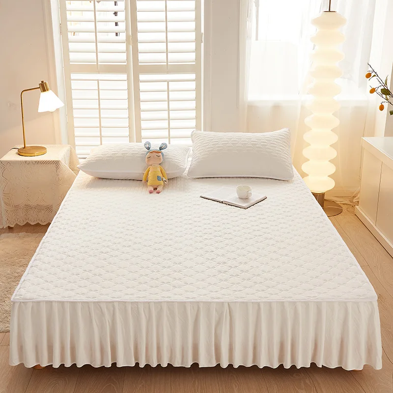 Drap-housse à carreaux avec ourlet haut, style jupe de lit, couvre-lit, housse de protection pour matelas, solide, rembourrage, optique, 45cm