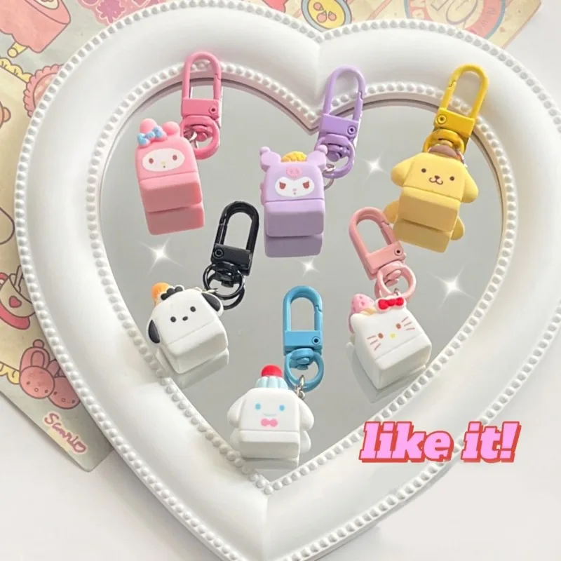 

New Sanrio Kawaii Hellokitty Cake Keychain Anime Cartoon Cinnamoroll Kuromi MyMelody Cute Student Bag Pendant Birthday Girl Gift
