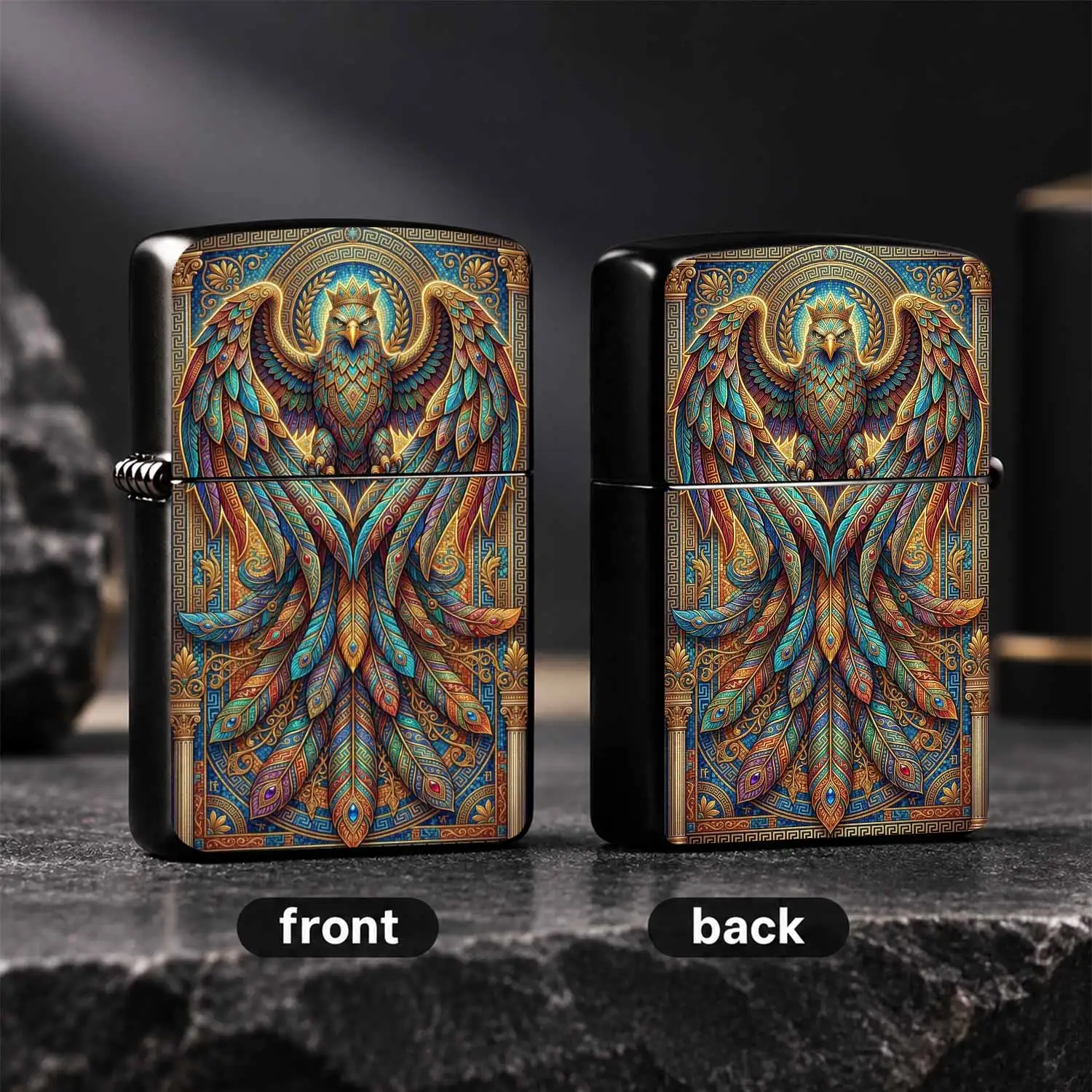 Vintage Byzantine Style Crowned Pattern Lighter Full Exquisite Mosaic Mythical Bird Gilt Design Perfect For Daily Use Outdoor Camping Multi-Scenarios Practical Decorative Fine Craftsmanship Ideal For Gifting And Personal Collection A Humoro