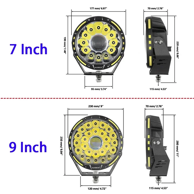 Auxbeam 7-дюймовый/9-дюймовый круглый светодиодный точечный луч рабочий фонарь с жгутом для пикапа в бездорожья