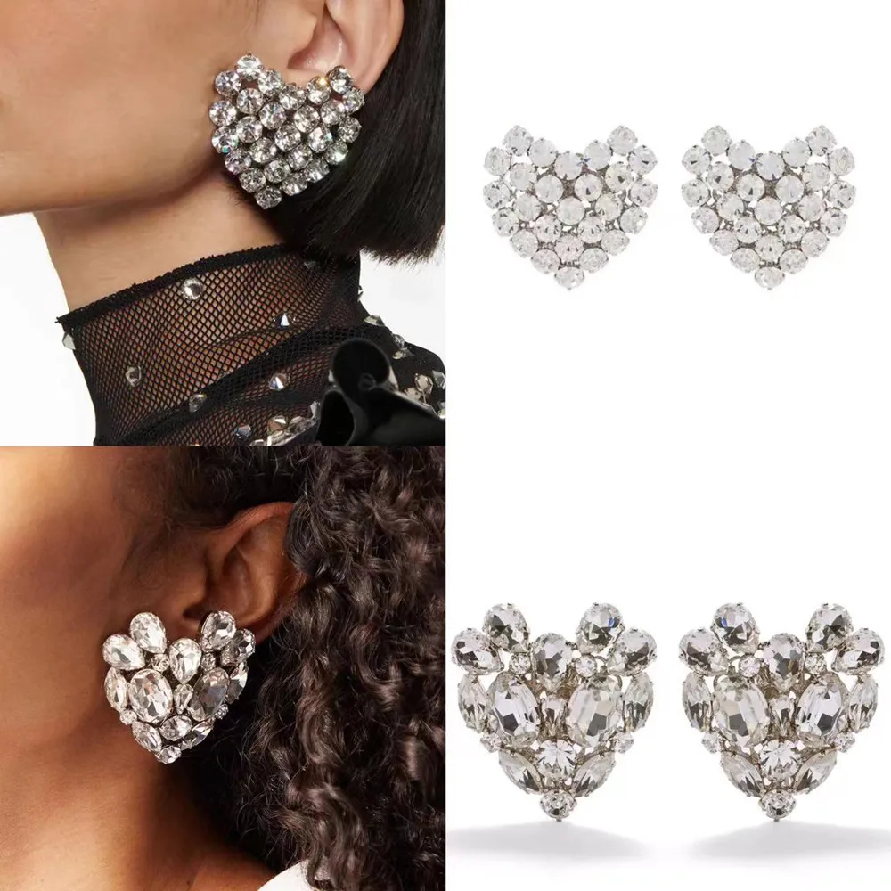 4 Styles Crystal Heart Flower Square Ear Clips on Earrings Non Piercing for Women Luxury Rhinestone Clear Square Heart Ear Clip