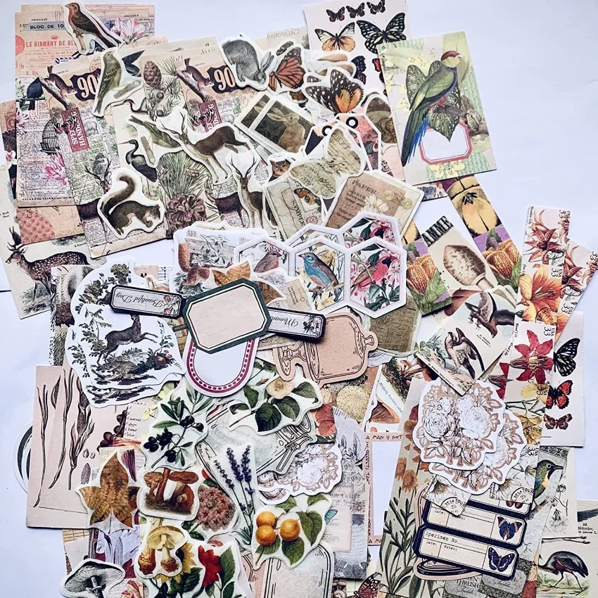Vintage Stickers For Journaling Aesthetic - 200pcs Nature Ephemera Junk Journal Supplies Kit Decopodge Paper Scrapbooking