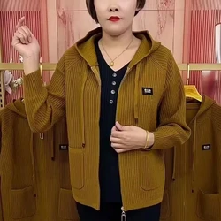 Cardigan lavorato a maglia con cappuccio da donna primavera autunno maglione con cerniera Casual di grandi dimensioni cappotto coreano maglieria allentata maglione femminile top 5XL