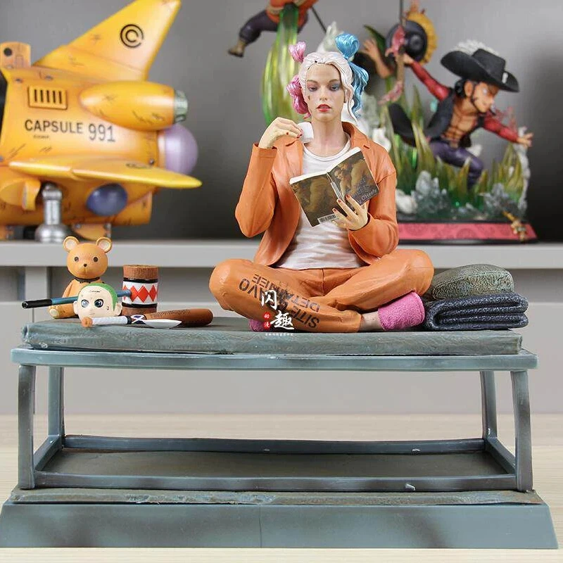 

DC Suicide Squad Harley Quinn Sitting Pose Prison Uniform Action Figure Desktop Model Decor For Comic Fans Home Office Display