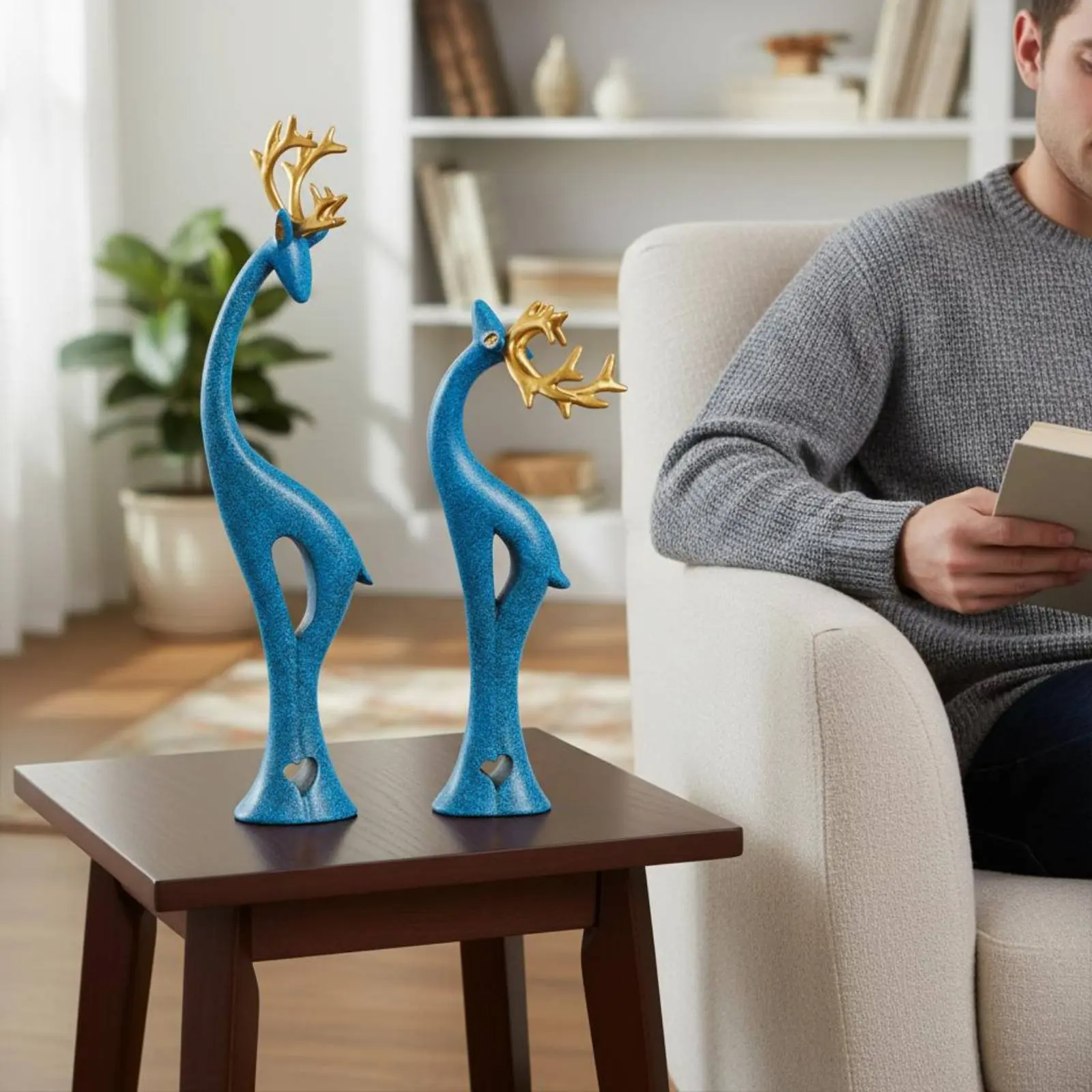 Resin Deer Ornament Nordic Design Deer Statue Home Decor Light Luxury Realistic Look for TV Stand, Desktop
