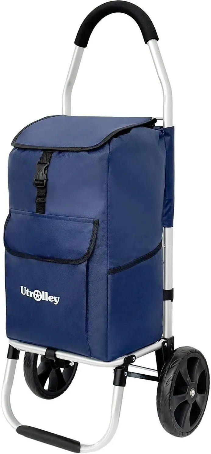 

Blue Foldable Shopping Cart with 42L Capacity, Rubber Wheels, Removable Bag, Durable Aluminum Frame