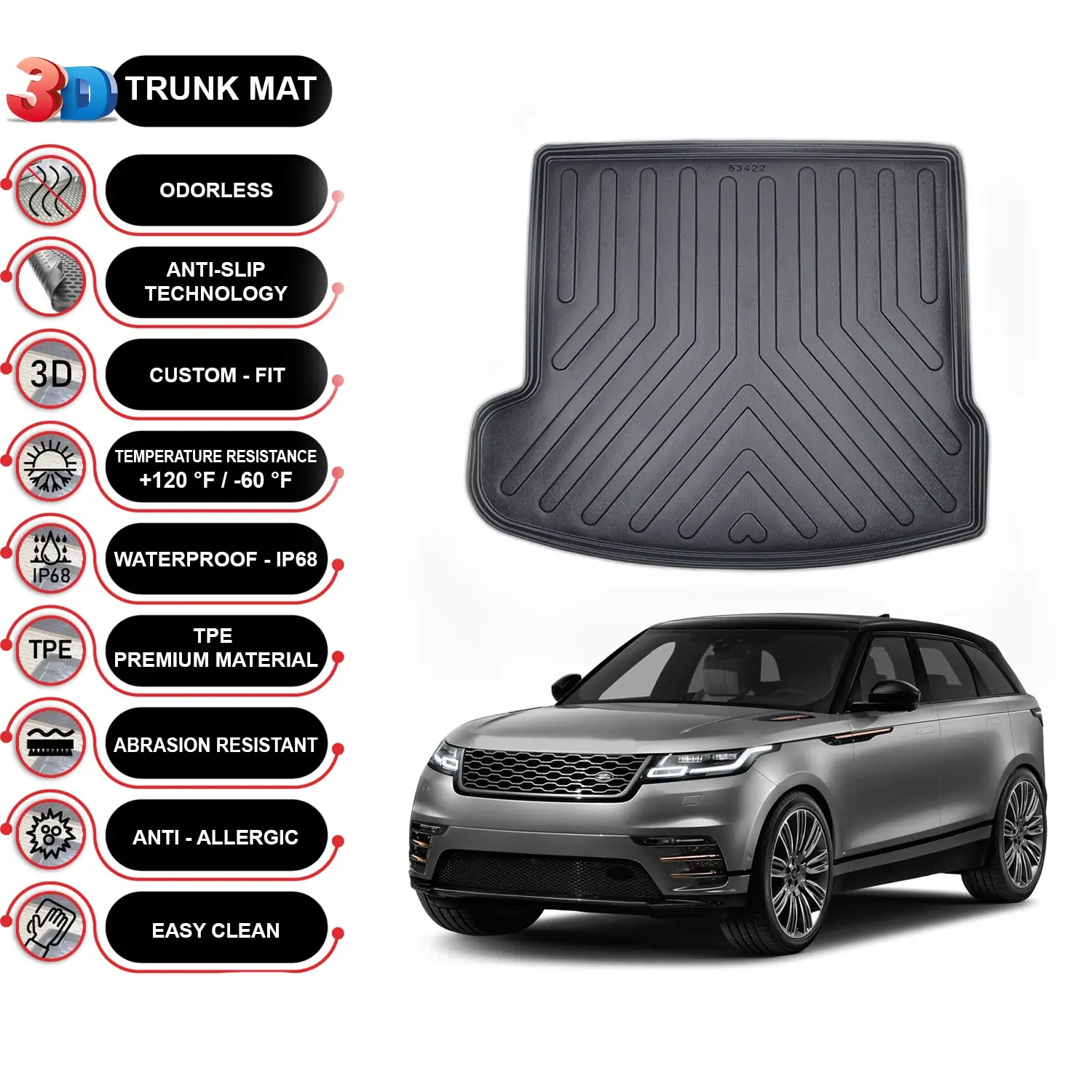 Land Rover Range Rover Velar 2017-2023 Cargo Liner Rear Trunk Floor Mat