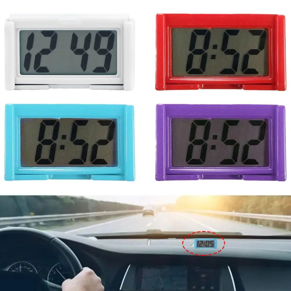 Deska rozdzielcza samochodowa zegar cyfrowy Mini wyświetlanie daty czasu LCD do biura samoprzylepna dekoracja do domu akcesoria na biurko zegar samochodowy A X3O2