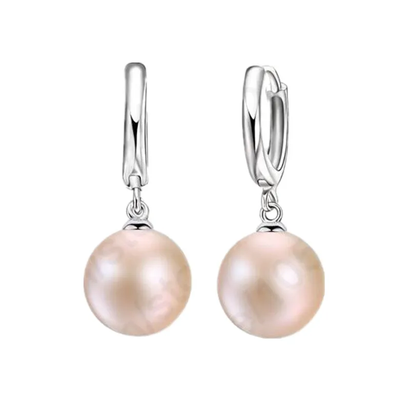 Elegant 12MM Fresh Water Pearls Wedding Earring Accessories 925 Sterling Silver High Quality Drop Earrings For Women