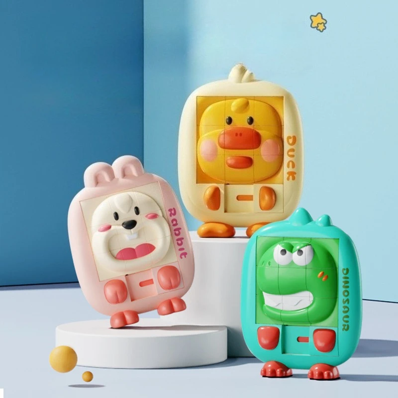 3D Cartoon Dier Huarongdao Kids Hand Oog Coördinatie Cartoon Dinosaurus Glijdende Puzzel Speelgoed