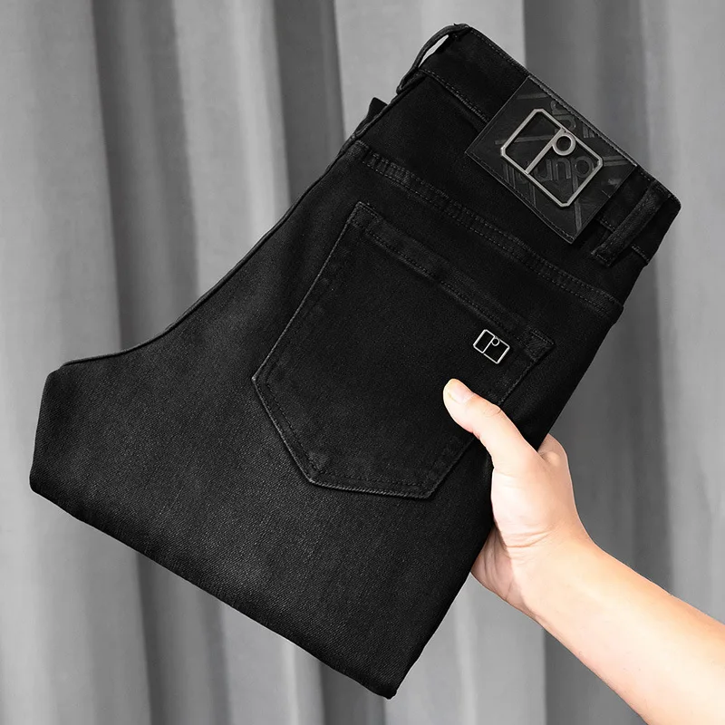 Black Gray Jeans Men's Thick Autumn 2024 New Denim Clothing Casual Stretch Slim High-End Fashion Brand Trousers