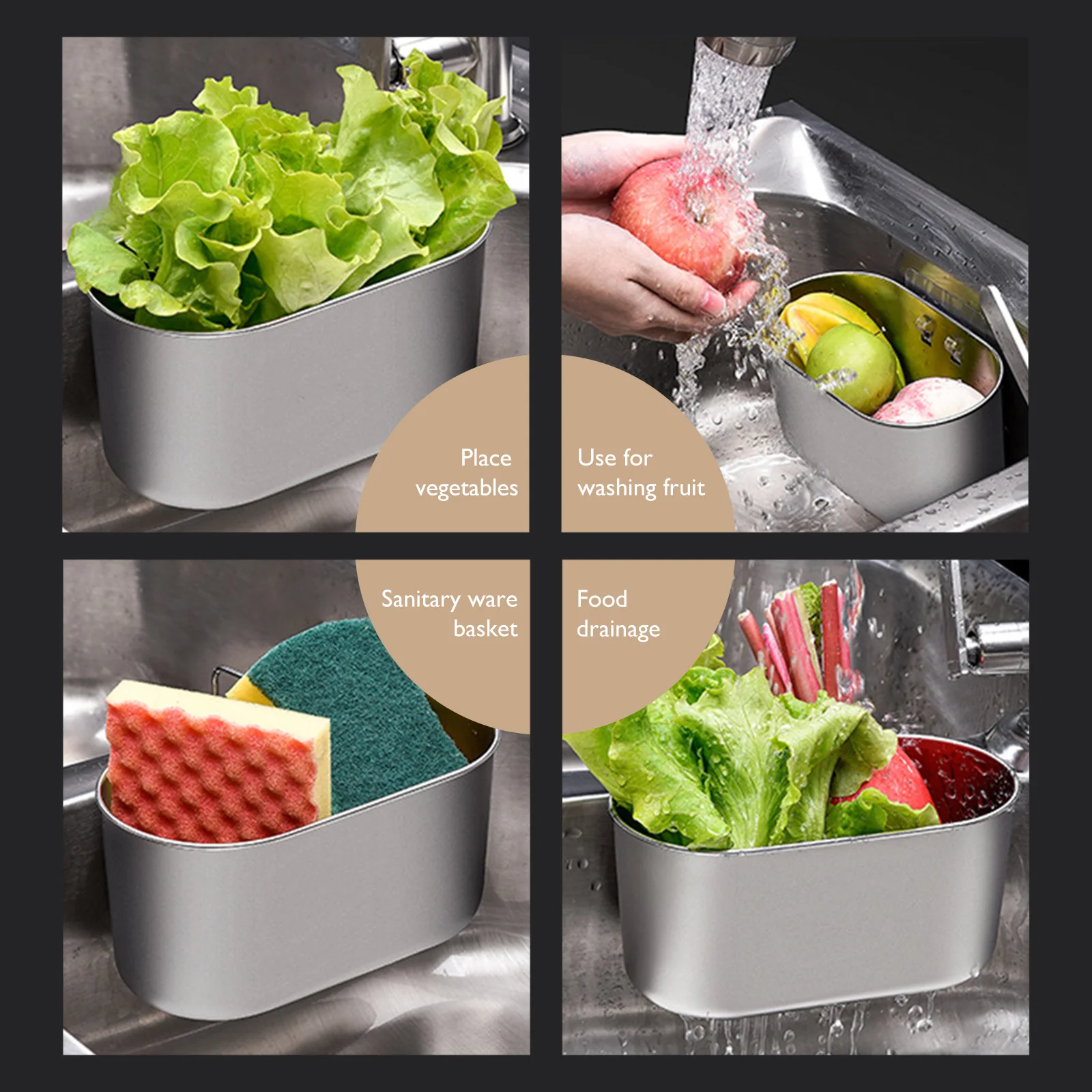 

Kitchen Sink Drain Basket Stainless Steel Corner Strainer Food Waste Filter Strainer Multipurpose Sink Organizer Drying Storage