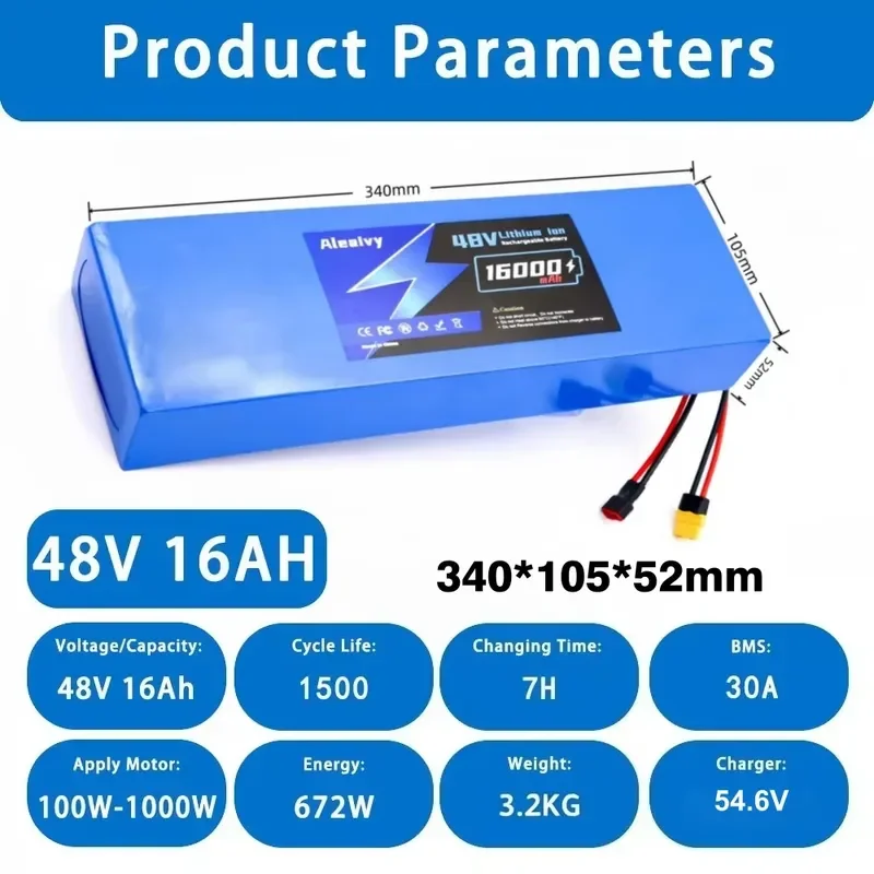 Aleaivy Genuine 48V 13S5P Li-ion Battery Pack 10Ah 12Ah 14Ah 16Ah 20Ah with Built-in 30A BMS for Kugoo M4 M4Pro Max Speed