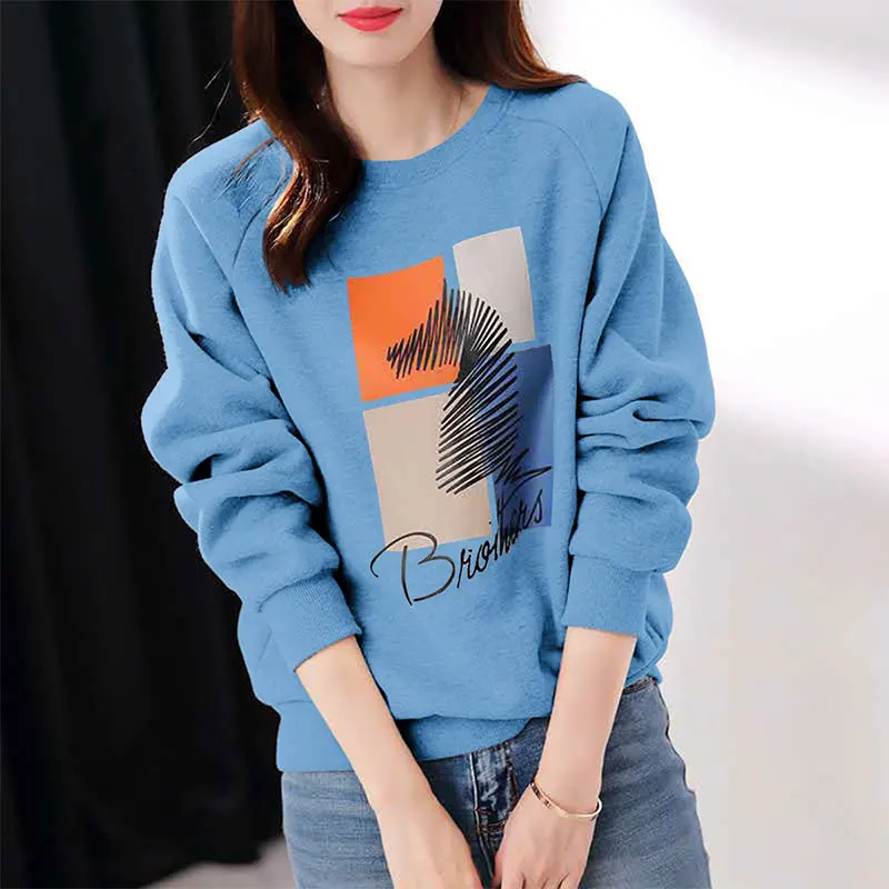 Women\'s Autumn Casual Simplicity Printing O-neck Long Sleeve Sweatshirts Women Clothes Fashion All-match Temperament Loose Tops