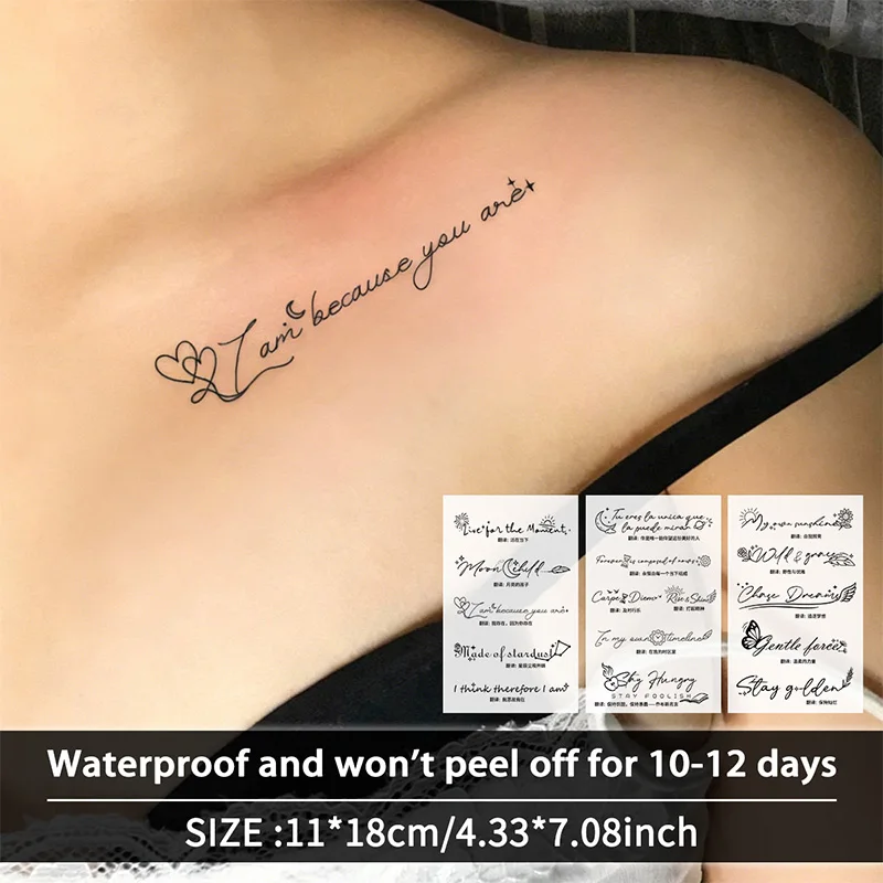 ملصقات وشم مؤقتة مقاومة للماء ذات اقتباس شعري جمالي، مقاومة للماء تدوم طويلاً لمدة أسبوعين، للذراع والإصبع
