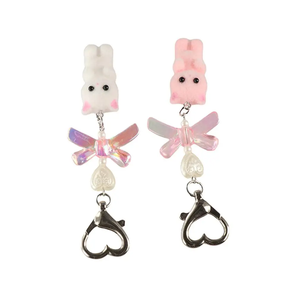 Fashion Cat Pendant Keychain Flocking Cute Heart Bow Shaped Key Ring Cartoon Lovely Animals Pendant Key Chain Girls