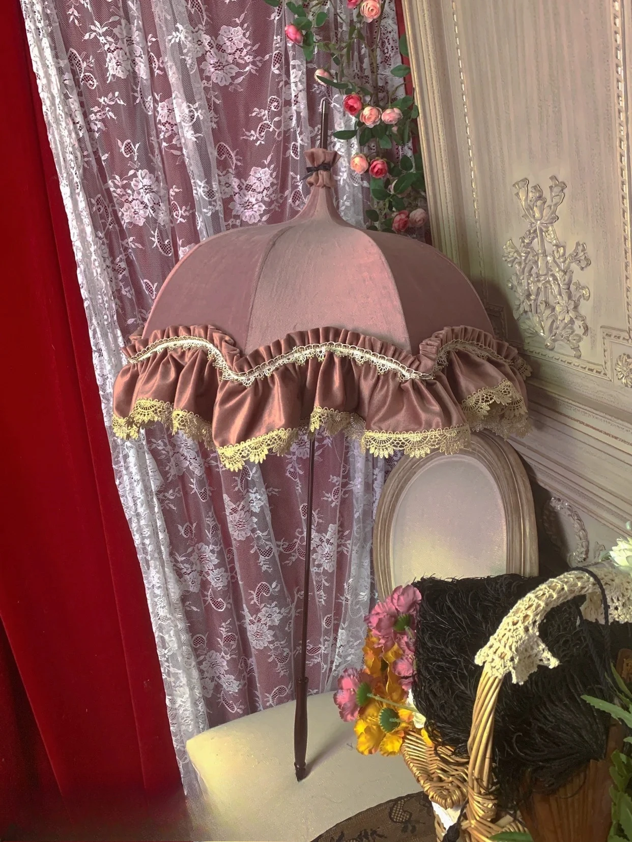 Handmade Vintage Lolita Umbrella Antique Imitation Lace Flower Umbrella for Wedding Photography Small Ocean Umbrella