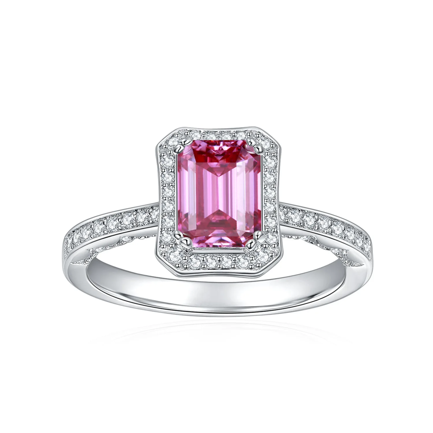 

Серебряное кольцо с розовым муассанитом Сакура, розовый изумруд огранки, 5*7 мм, 1 карат, розовое кольцо с муассанитом, женское серебро 925 пробы