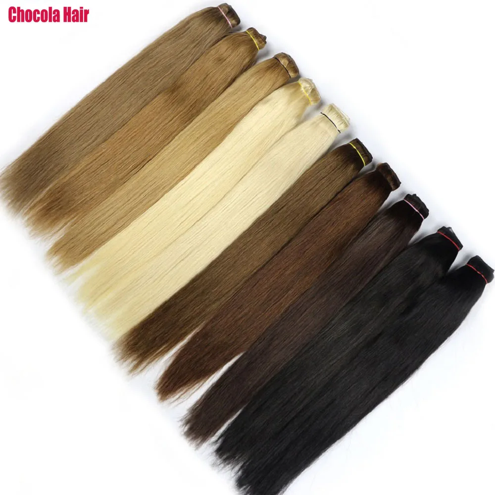 Chocala-Extensions de Cheveux Humains Brésiliens Remy Lisses, Fait Machine, 140g, 5 Clips, 20-28 Pouces, 1 Pièce par Ensemble