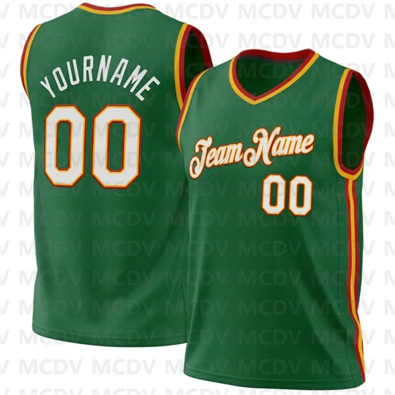 Custom Kelly Green Black-Gold Authentic Throwback Basketball Jersey 3D Print Team Name Number Sport Clothes Adult Youth