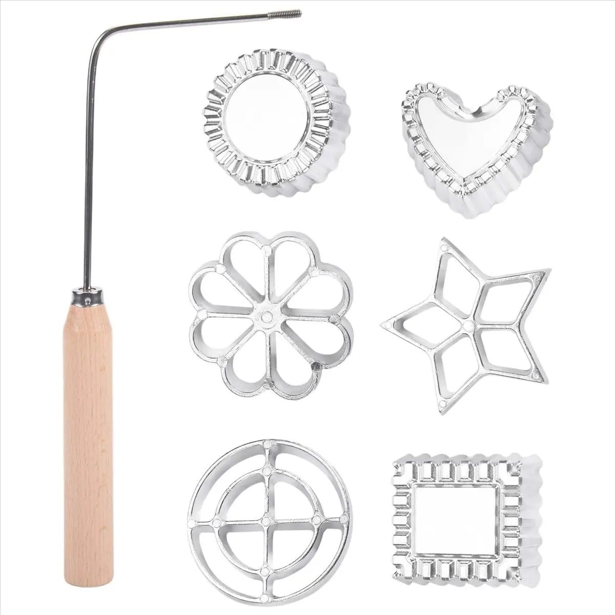 (ˉ﹃ˉ) Achappam Mold Bunuelos Mold with Handle Rosette Set,Heart Star Circle Square Cookies Mold for Kitchen Baking Fried