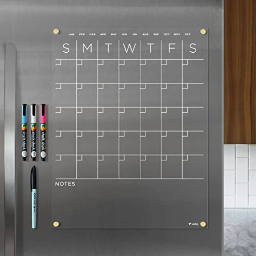 

Магнитный акриловый календарь-планировщик для холодильника 14 x 18 дюймов, прозрачная доска для планирования на холодильник, в комплекте 4 магнитных стираемых маркера.