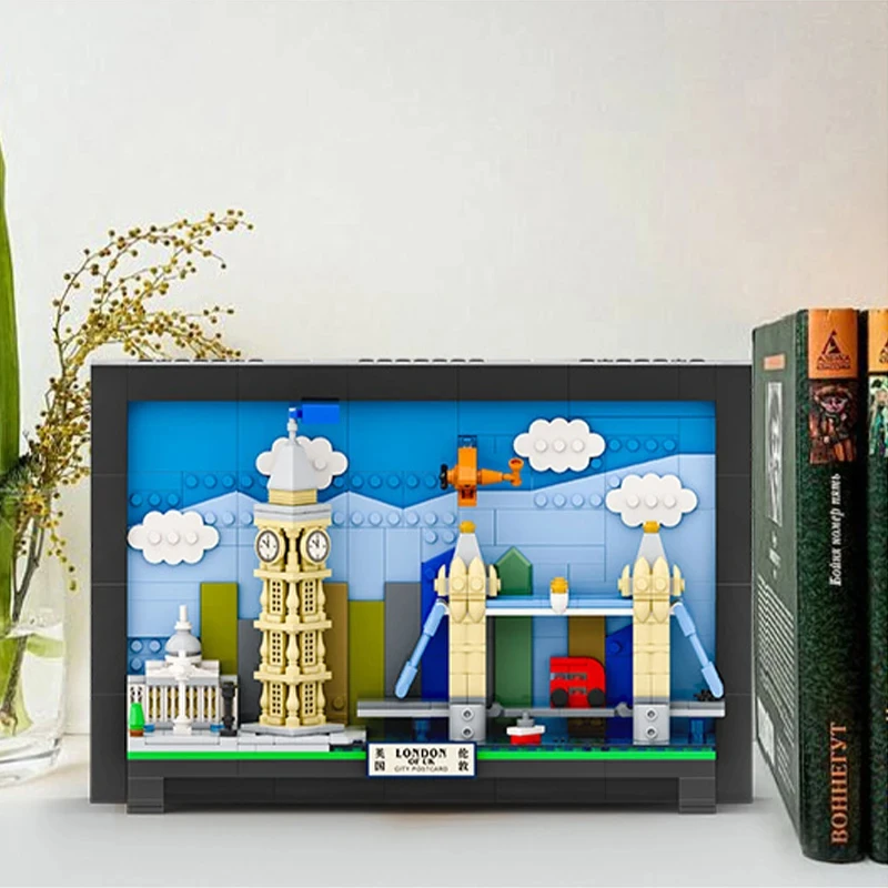 아이디어 빌딩 블록 도시 엽서 도시 랜드마크 건축 벽화 장난감, 예술 걸이식 그림 장식 장난감 선물, 성인 및 어린이