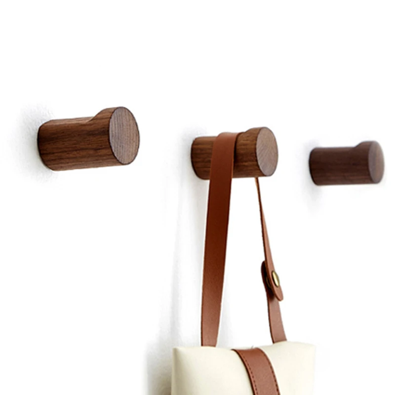 2Pcs Beech Wood Black Walnut Hook Modern Minimalist Coat Hook Closet Hanger Towel Hook Home Decoration Wall Mounted Hook