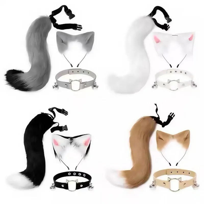 Handmade Halloween Cat Ear Tail Set Cosplay Props Exhibition Game Theme Adult Accessory Cat Tail Headband Set