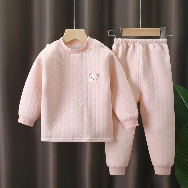 

Осенне-зимнее хлопковое термобелье для мальчиков и девочек, однотонный пижамный комплект, теплая домашняя одежда, удобная детская одежда, простая