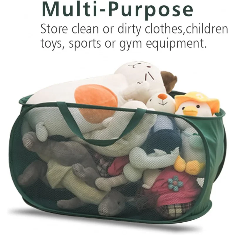 رمادي المنبثقة سلة الغسيل قابلة للطي مع مقبض جيب جانبي قماش شبكي قوي صندوق تخزين ملابس القذرة سلة غرفة الغسيل الحمام