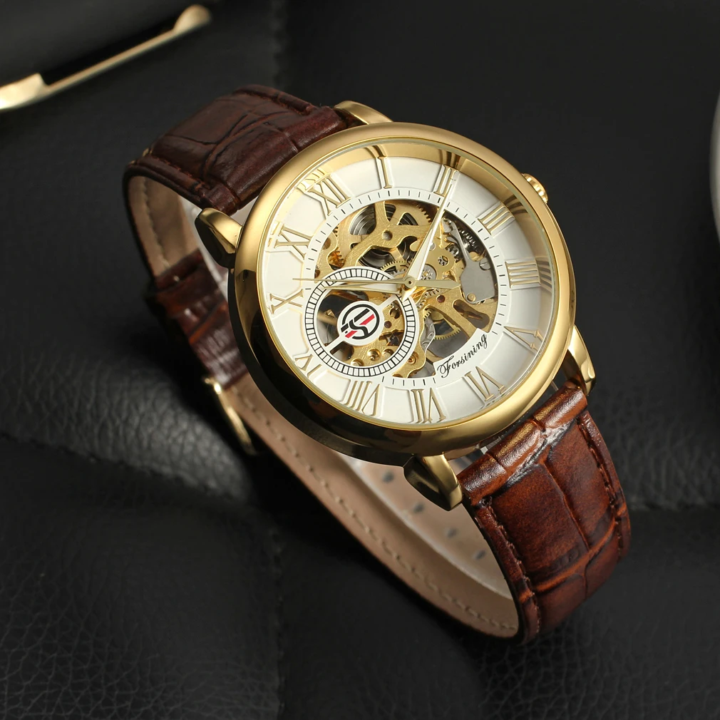 Mechanical Man Gold Watch Mens Watches Top Brand Luxury 2024 FORSINING Clock Male Skeleton Leather Forsining 3d Hollow Engraving