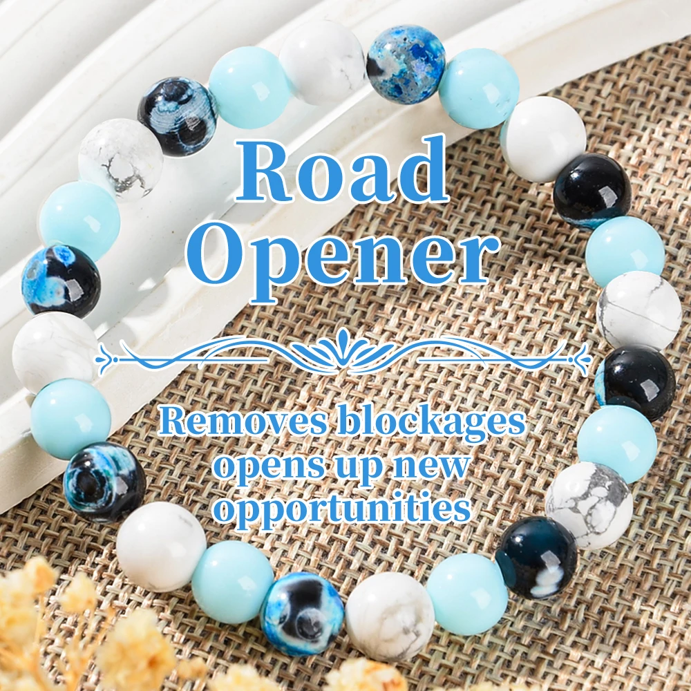 1PC natural stone healing bracelet made of blue fire agate and white turquoise beads, which can bring prosperity and abundance.