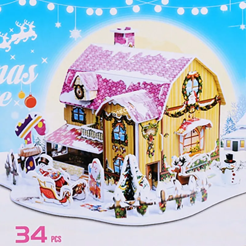 

DIY Pink Candy House Christmas Cottages Building 3D Puzzle Paper Model Construction MOC Xmas Jigsaw Puzzles Toys Creative Gift