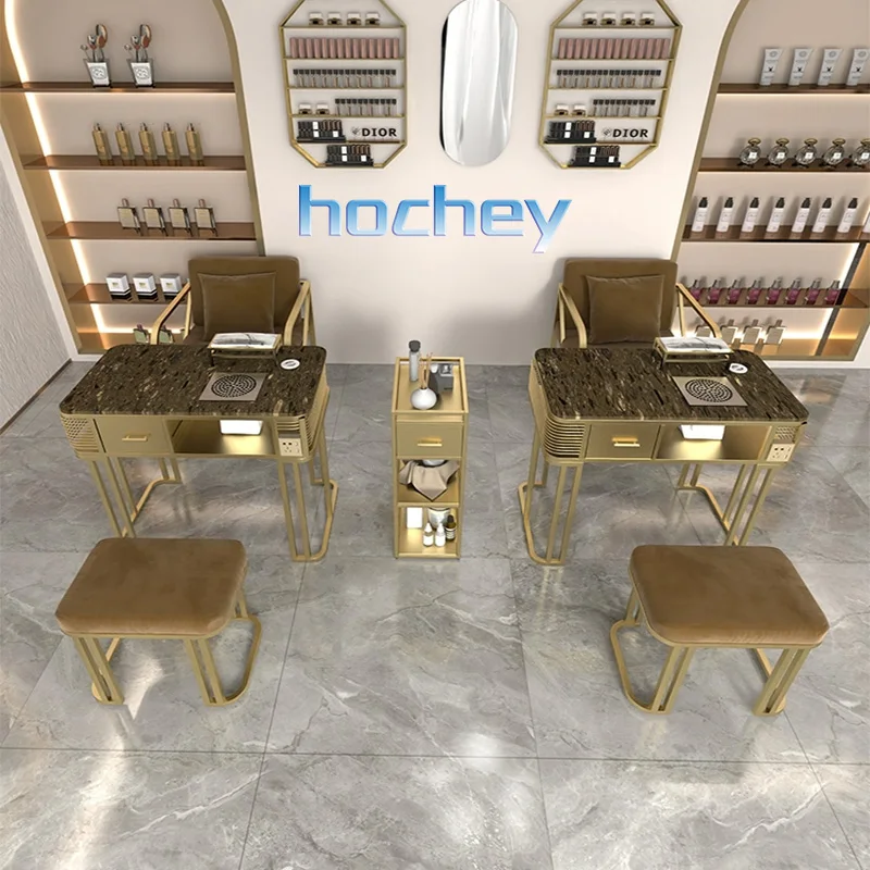 Custom.Hochey لطيفة الأظافر بار محطة صالون الأثاث الخشب مسمار الجداول مسمار مكتب طاولة مانيكير مع كرسي الحديثة حسب الطلب #5