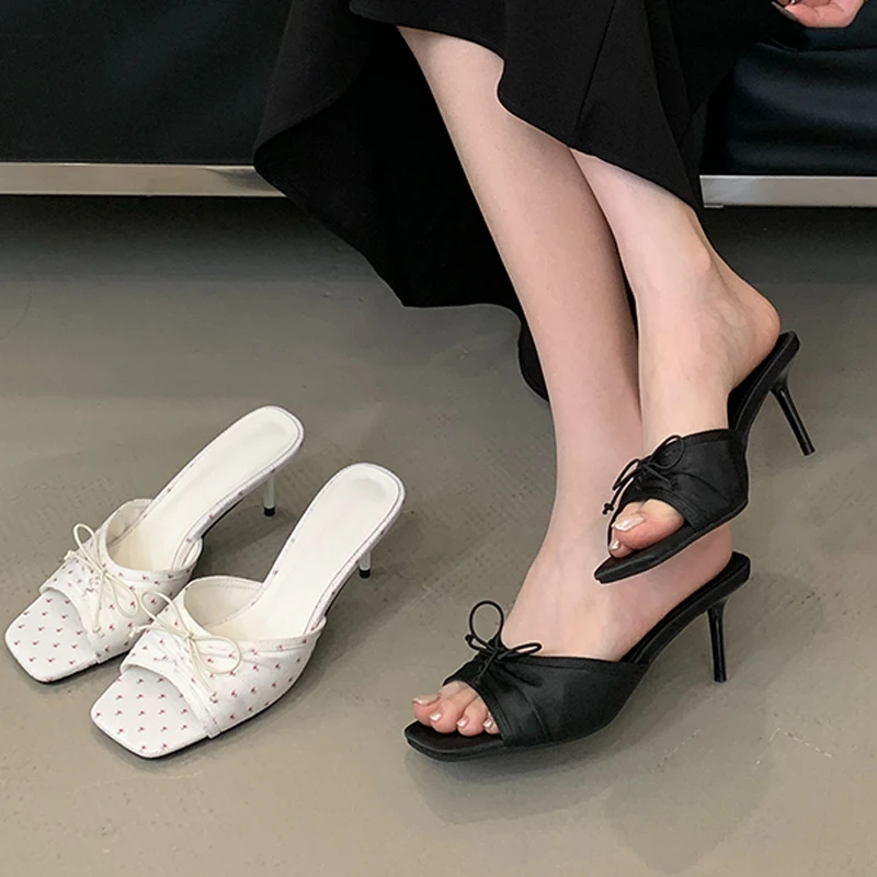 فراشة كونت رقيقة عالية الكعب البغال امرأة الموضة الضحلة أحذية مصممين حفلة صندل كاجوال النعال الراحة الشرائح الإناث #3