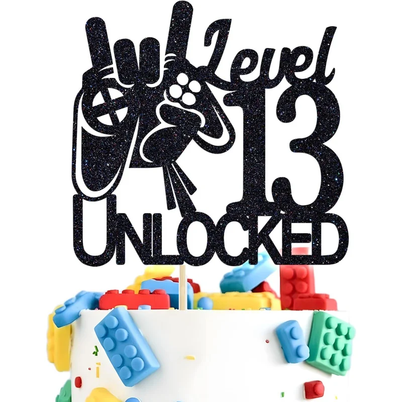 1pc Level 13 Unlocked Game Birthday Cake Topper- Video Game Theme Cake Topper- Level Up Winner Party Decoration Supplies,