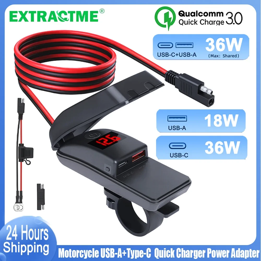 

Extractme 36W QC3.0 Motorcycle USB Charger Waterproof Power Supply Adapter with Switch Voltmeter Socket Moto Phone Charger