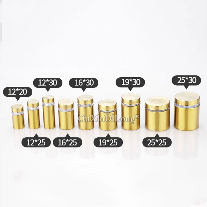 HOT 500PCS Stainless Steel Hollow Brushed Gold Advertisement Nails Screws Sign Billboard Glass Standoff Pins Fastening Hardware