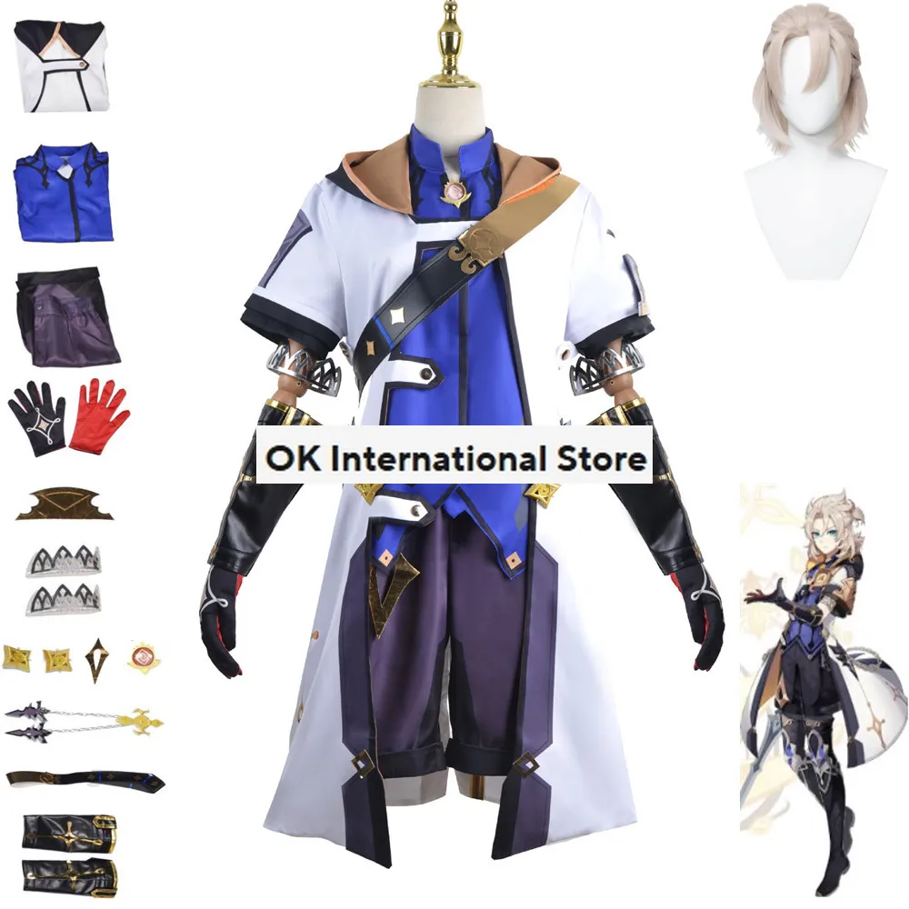 Anime Genshin Impact Albedo Game Cosplay Costume Glove Waist Decorations Ornaments Lining Trousers Coat Wig Man Woman Adult Suit