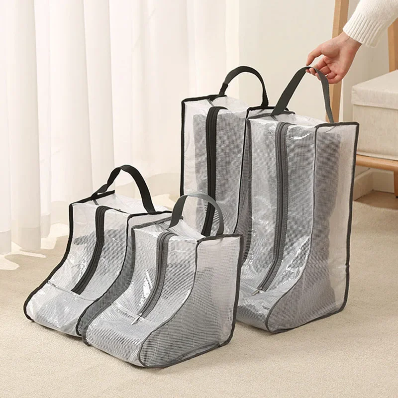 

Shoes Boots Storage Bag Transparent Waterproof Dustproof Bag Zippered Portable Boots Pocket Household Travel Storage Organizer